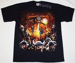 Dragon Inferno Fire Breathing Dragon Attacking Orcs T-Shirt Liquid Blue ... - £29.91 GBP+