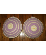 Vintage Hand Made Crocheted pillows violet &amp; white 13&quot; round - $749.47 MXN