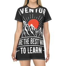 Unisex Adventure Quote All Over Print T-Shirt Dress- Grey White - £34.02 GBP+
