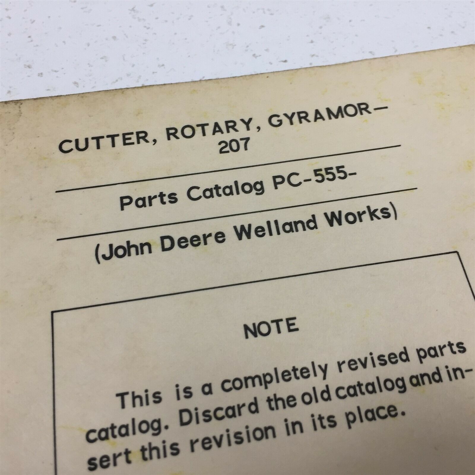 Genuine John Deere 207 Cutter Rotary Gyramor Parts Catalog PC555