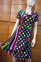 PARTY DRESS STRETCH DOTTED SHORT SLEEVE MADE IN EUROPE COLORFUL A-LINE S... - £63.14 GBP