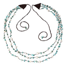 Crochet Bubble Triple Strand Blue TQ-Pearl Necklace - £19.31 GBP