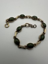 Vintage 12k Gold Filled Jade Tennis Bracelet 7.75” X 7mm - £38.66 GBP