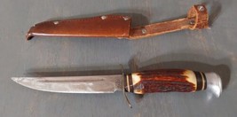Vintage Pic Solingen Germany Genuine Stag Handle Knife with Sheath 4.75&#39;... - £43.94 GBP