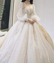Luxury Court Train Wedding Gown with long sleeves - $414.99