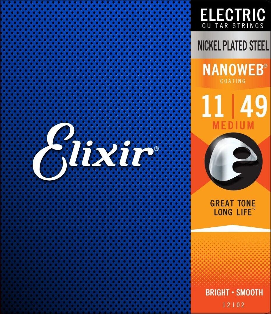 Elixir Strings 12102 Nickel Electric Guitar Nanoweb Coating, Medium .011-.049