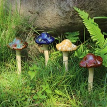 Garden Decor, 4Pcs (Random Color) Ceramic Mushroom For Garden, Yard, Fairy Garde - £14.83 GBP