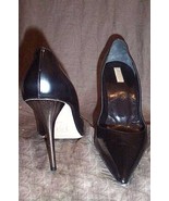 Michael Kors Black Leather Silver-Heeled Shoes Heels Pumps 10M NEW - £115.48 GBP