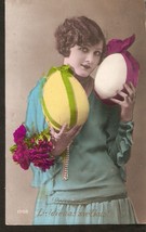 a63. Latvia Easter holidays Greetings photo postcard Woman eggs posted in 1931 - £5.36 GBP