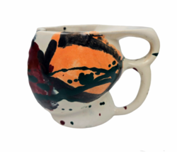  Signed Handmade 4&quot; Splatter Ceramic Abstract Modern Art Pottery Mug - £24.03 GBP