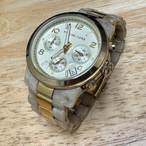 Michael Kors Quartz Watch Lady Gold Tone Faux Marble Chronograph New Battery 6&quot; - £26.57 GBP