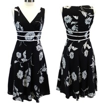 Adrianna Papell Womens 6 Linen Fit &amp; Flare Dress Black White Sunflower Summer  - £32.81 GBP