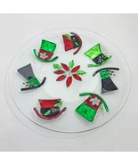 Christmas Clear Glass Hand Painted Party Cake Plate  13&quot; Top Hats Vintage - $847.01 MXN