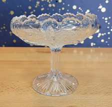 Vintage Glass Pedestal Bowl Candy Dish Pineapple Curved Sawtooth Scallop... - £15.65 GBP