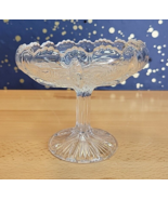 Vintage Glass Pedestal Bowl Candy Dish Pineapple Curved Sawtooth Scallop... - £15.75 GBP