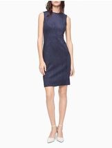 NWT CALVIN KLEIN Navy Blue Fitted Scuba Suede Sleeveless Sheath Dress SZ... - $39.60