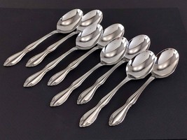 Oneida Ltd BERKELEY SQUARE 8 Oval Soup Spoons 6-3/4&quot; Stainless Flatware - £18.19 GBP