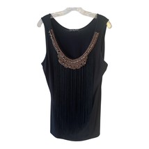 Kim &amp; Cami Women’s XL Black Sleeveless Top – Long Fringe &amp; Beaded Scoop ... - $22.00
