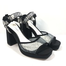 Juicy Couture Black White Gramercy Mesh Open Toe Straps Platform Block Heels 9.5 - £13.92 GBP