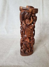 Intricately Hand Carved African Animals Wooden Candlestick. - $42.53