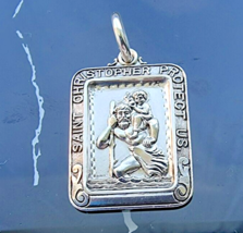 Vintage 925 Sterling Silver Rectangular Saint Christopher Pendant - £43.21 GBP