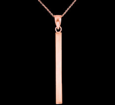 10K Solid Rose Gold Vertical Thin Straight Bar Geometric Necklace - £95.82 GBP+