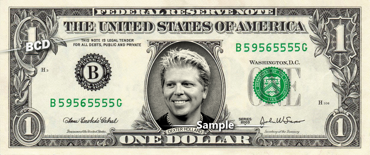 Primary image for DEXTER HOLLAND Offsprings on a REAL Dollar Bill Cash Money Collectible Memorabil