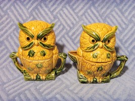 Owls Sugar Creamer Salt &amp; Pepper Shakers All In 1 Set Vintage Unused - £19.63 GBP