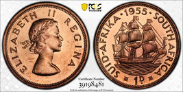 South Africa Penny 1955 PCGS PR65 Red - $265.50