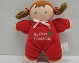 Carters Merry Christmas Baby Girl Doll Thermal Plush Rattle Toy Brown Hair - £31.54 GBP