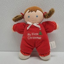 Carters Merry Christmas Baby Girl Doll Thermal Plush Rattle Toy Brown Hair - £31.55 GBP