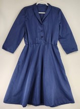 Womens Dress Medium Blue Chambray Hand Made USA 70s Vintage Granny Core Midi - £32.14 GBP