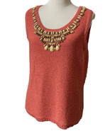 Ruby Rd Orange Top Beaded Front Tank  Sz XL Lightweight Cable Knit Sleev... - $313.96 MXN