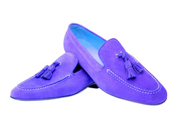 Handmade Purple Suede Vintage Leather Tassel Loafer Moccasins Formal Dress Shoes - £109.70 GBP