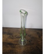 Vintage Uranium Glass Bud Vase 8-1/4&quot; Tall Etched Floral - £22.69 GBP