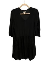 Garnet Hill Womens Dress Black Bohemian Pocket V-Neck A-Line Sz 4 - £26.85 GBP