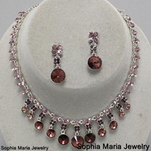 Purple amethyst crystal necklace jewelry set bridesmaid bridal wedding gift box - £18.20 GBP