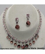 Purple amethyst crystal necklace jewelry set bridesmaid bridal wedding g... - $31.24 CAD