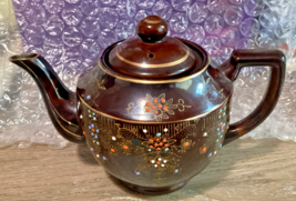 Vintage Redware Brown Hand Painted Tea Pot Japan - £14.99 GBP
