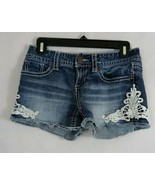 Maurice&#39;s Denim Distressed Whiskered Booty Shorts With Crochet Lace Size... - $372.51 MXN
