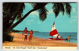Postcard Florida Beach Ocean Sailboat Chrome 1966 Palm Tree Vacationland Vintage - £7.33 GBP