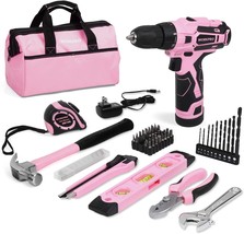 WORKPRO 12V Pink Cordless Drill Driver and Home Tool Kit, Hand Tool, Pink Ribbon - £62.34 GBP