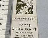 Matchbook Cover  Ivy’s Restaurant  Panama City Beach, FL  gmg  Unstruck ... - $12.38