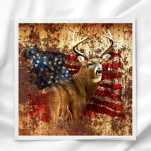 Deer with American Flag Quilt Block Image Printed on Fabric Square HDFP7... - $5.00+