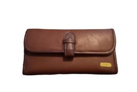 Vintage Liz Claiborne Wallet Brown Leather? Gold Metal Name Tag Clutch Checkbook - £11.00 GBP