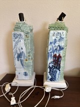 Pair Of Chinese Style Famille Pierced Porcelain Scenic Vase Table Lamps - £594.42 GBP