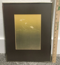 Vtg Gwen Frostic Colored Nature Bird Linocut Block Print Gallery Brass Framed - $367.50