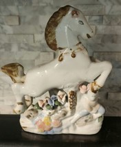 Vintage Porcelain Pony and Flower Figurine Hand Painted Mane, Tail and Accents - £22.07 GBP