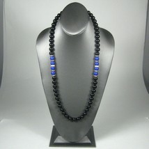 Banana Republic Necklace Womens Strand 30 Inch Black Plastic Beads Rhinestones - £11.74 GBP