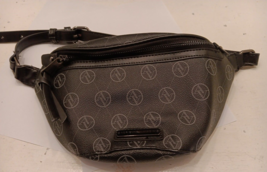 Adrienne Vittadini Black Fanny Pack AV Logo Faux Leather Adjustable Inside pocke - £28.15 GBP